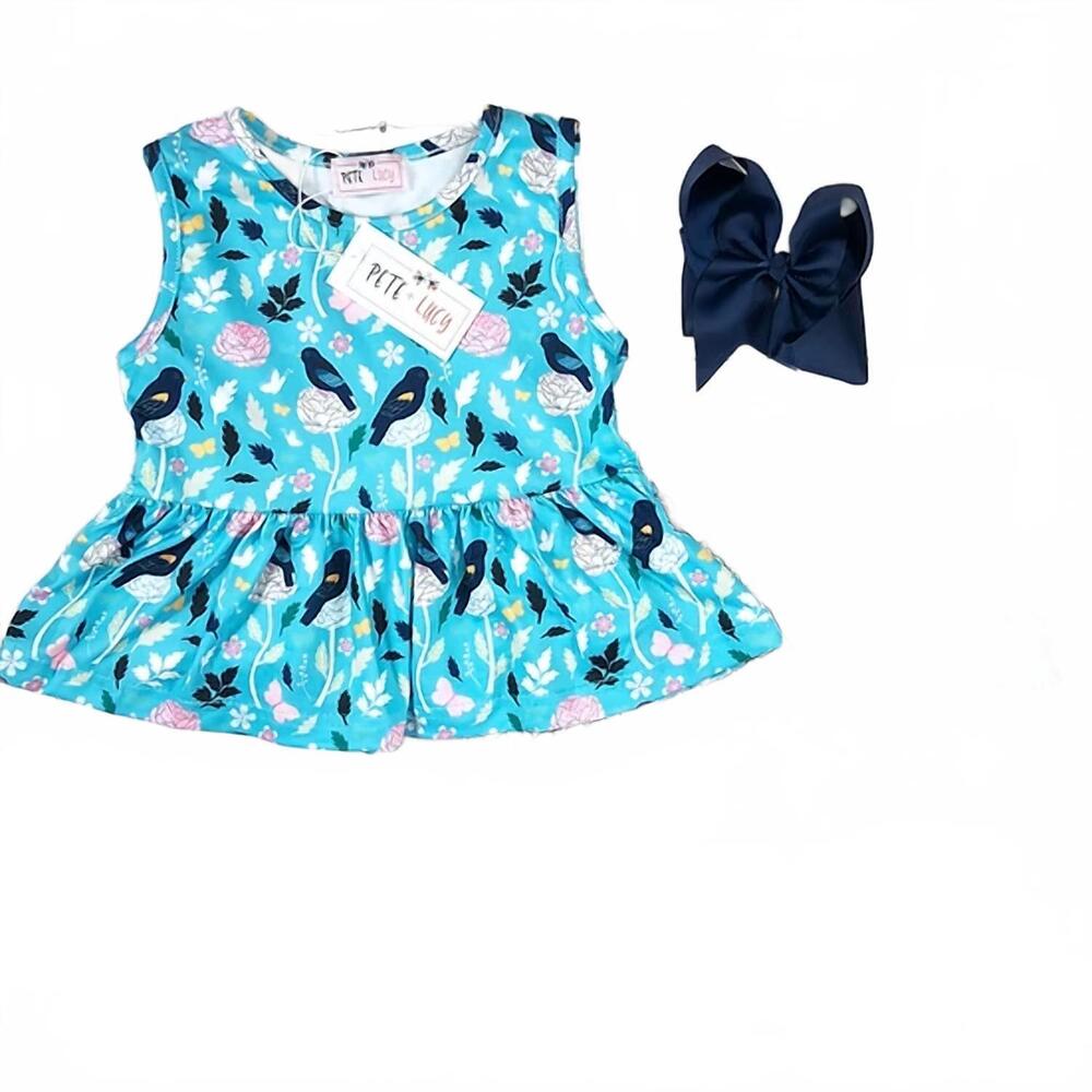 NEW PETE + LUCY girls bird short set in blue